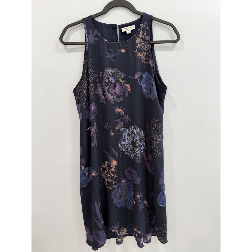 Katherine Barclay Floral Mini Dress Lined Navy Sleeveless A-Line Size 8 Y2K - Picture 4 of 12